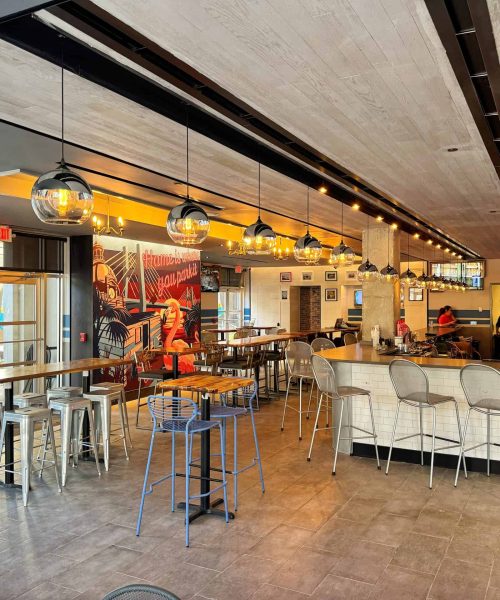 interior dining room of double wide diner with bar area