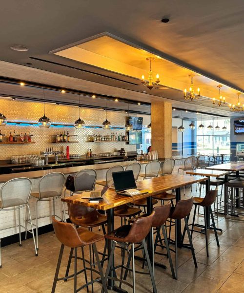 bar seating and dining tables at double wide diner